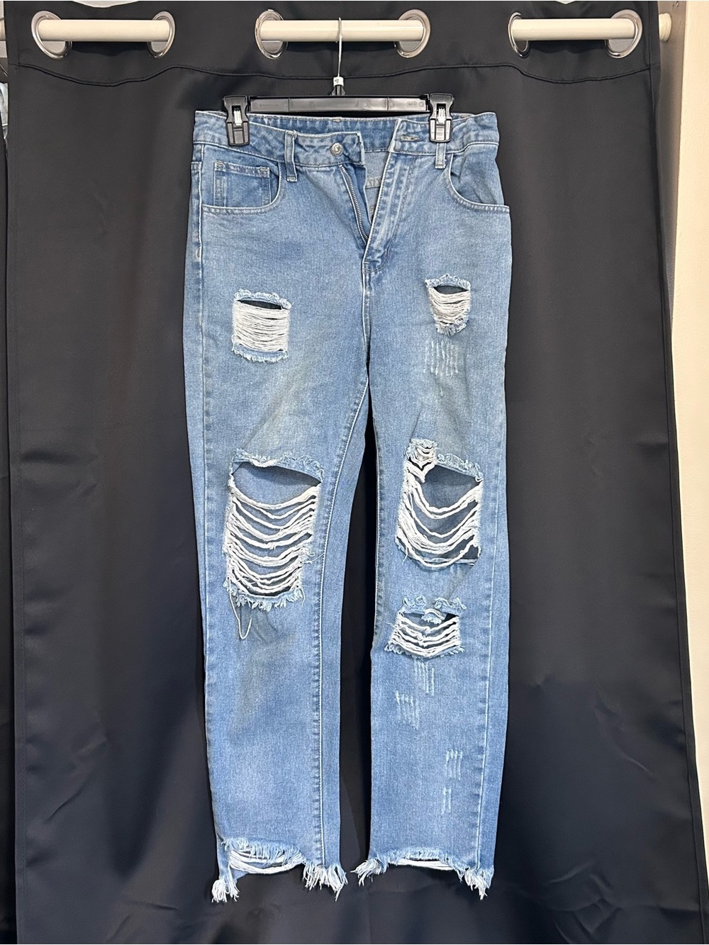 SHEIN Light Blue Distressed Boyfriend Jeans